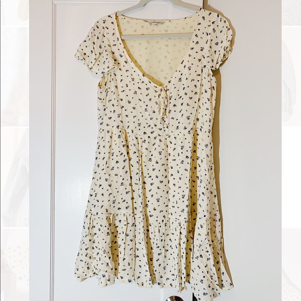 American Eagle Outfitters Cream Mini Dress with Navy Floral Print
